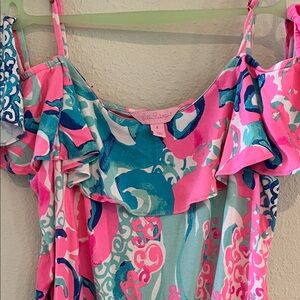 Lilly Pulitzer Pink & Turquoise Ruffle Strap Sundress